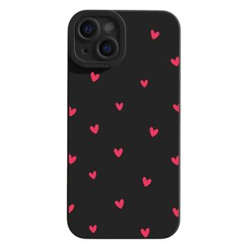 Funda delgada de TPU con diseño de corazón para iPhone 15 Plus - Negro / Rojo