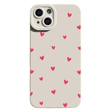 Funda delgada de TPU con diseño de corazón para iPhone 15 Plus - Blanco / Rojo
