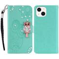 iPhone 15 Plus Búho Rhinestone Funda billetera