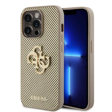 Carcasa para iPhone 15 Pro Guess Perforado 4G Glitter Logo - Oro