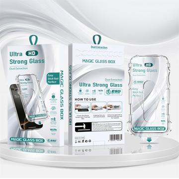 Protector de pantalla de cristal templado HD para iPhone 15 Pro con herramienta automática para quitar el polvo - 9H