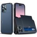 iPhone 15 Pro Hybrid Case with Sliding Card Slot - Dark Blue