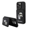 Funda iPhone 15 Pro Karl Lagerfeld Saffiano Card Slot Stand Karl & Choupette - Negro