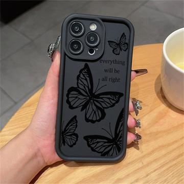Funda de TPU con estampado de mariposas para iPhone 15 Pro Max - Negro