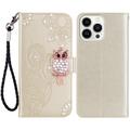 iPhone 15 Pro Max Búho Rhinestone Funda Billetera