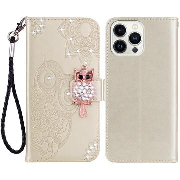 iPhone 15 Pro Max Búho Rhinestone Funda Billetera