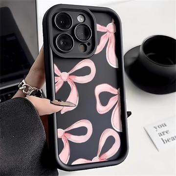 Elegante funda de TPU antichoque para iPhone 15 Pro Max con bordes elevados - Negro / Lazo grande
