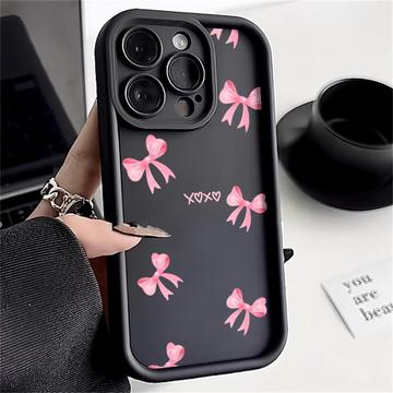 Elegante funda de TPU antichoque para iPhone 15 Pro Max con bordes elevados - Negro / Lazo