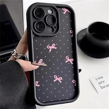 Elegante funda de TPU antichoque con bordes elevados para el iPhone 15 Pro Max - Negro / Lazo de lunares