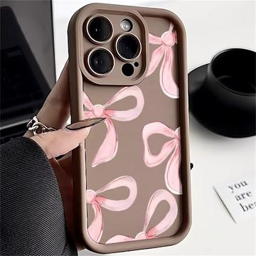 Elegante funda de TPU antichoque para iPhone 15 Pro Max con bordes elevados - Marrón / Lazo grande