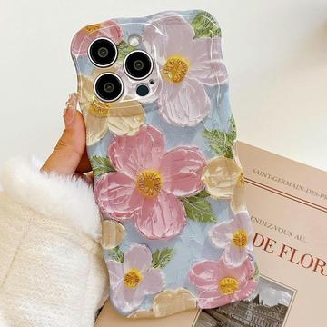 Funda de TPU con pintura al óleo de bordes ondulados para el iPhone 15 Pro Max - Flores
