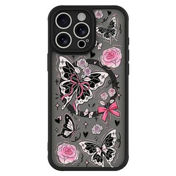 Funda magnética protectora con estilo para iPhone 15 Pro - Mariposas / Rosas