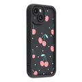 Elegante funda de TPU antichoque para iPhone 15 con bordes elevados - Negro / Cerezas
