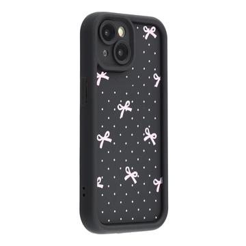 Elegante funda de TPU antichoque con bordes elevados para el iPhone 15 - Negro / Lazo de lunares