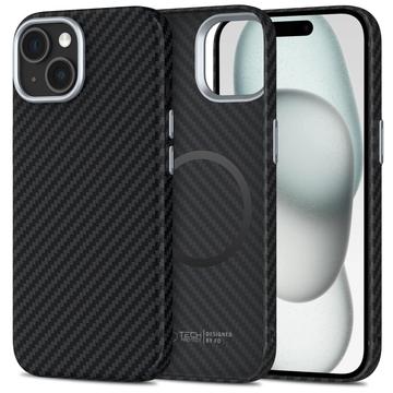 Funda de plástico Tech-Protect Ion Carbon para iPhone 15 - Compatible con MagSafe - Negro / Plata