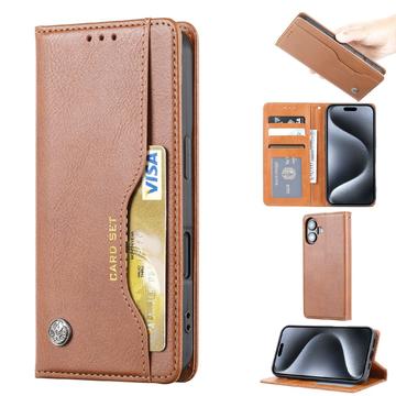 Funda tipo billetera con juego de tarjetas para iPhone 16 - Marrón