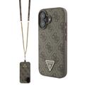 Funda Guess 4G Strass Triangle Metal Logo con correa cruzada para iPhone 16 - Marrón