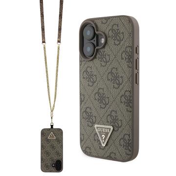 Funda Guess 4G Strass Triangle Metal Logo con correa cruzada para iPhone 16 - Marrón