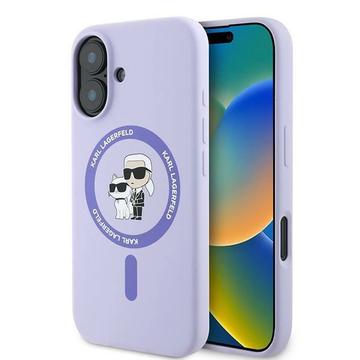 Funda MagSafe de silicona líquida Karl Lagerfeld Karl and Choupette para iPhone 16 - Morado