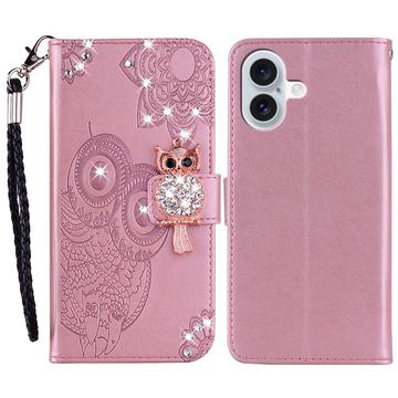 iPhone 16 Búho Rhinestone Funda billetera - Oro rosa