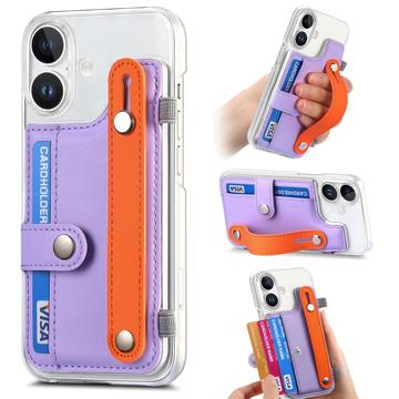 Funda de plástico CY1 para iPhone 16 - Ranura para tarjetas, muñequera, soporte - Violeta