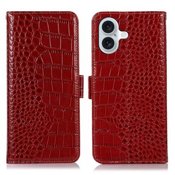 Funda Crocodile con RFID para iPhone 16 Plus - Estilo Cartera - Rojo