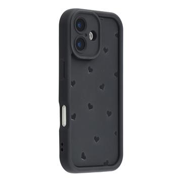 Funda de TPU a prueba de golpes con diseño de corazón y bordes elevados iPhone 16 Plus - Negro
