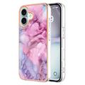 Funda de TPU Marble Pattern Electrochapada IMD para iPhone 16 Plus - Azul / Rosa