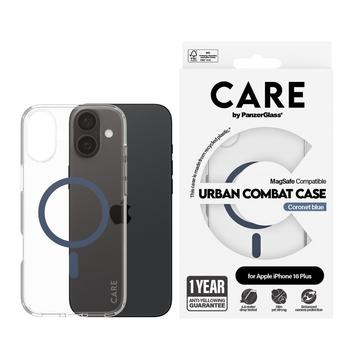 Funda PanzerGlass Care Transparent Urban Combat para iPhone 16 Plus - Compatible con MagSafe - Azul