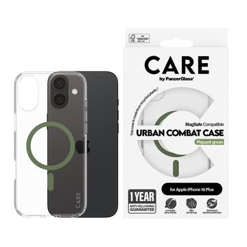 Funda PanzerGlass Care Transparent Urban Combat para iPhone 16 Plus - Compatible con MagSafe - Verde