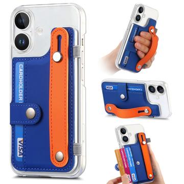 Funda de plástico CY1 para iPhone 16 Plus - Ranura para tarjetas, muñequera, soporte - Azul oscuro