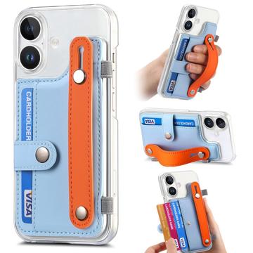Funda de plástico CY1 para iPhone 16 Plus - Ranura para tarjetas, muñequera, soporte - Azul cielo
