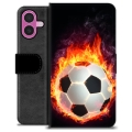 Funda Cartera Premium para iPhone 16 Plus - Pelota de Fútbol en Llamas