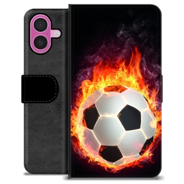 Funda Cartera Premium para iPhone 16 Plus - Pelota de Fútbol en Llamas