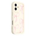 Elegante funda de TPU antichoque para iPhone 16 Plus con bordes elevados - Blanca / Lazo grande