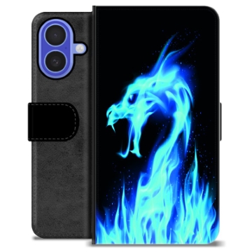 Funda Cartera Premium para iPhone 16 - Dragón de Fuego Azul