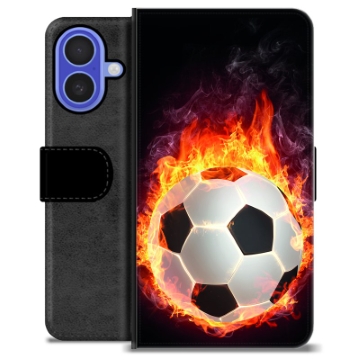 Funda Cartera Premium para iPhone 16 - Pelota de Fútbol en Llamas