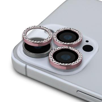 Protector de lente de cámara Guess Fixed Glitter para iPhone 16 Pro/16 Pro Max - Rosa