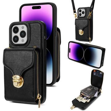 Funda todo en uno para iPhone 16 Pro con cartera y correa - Negro