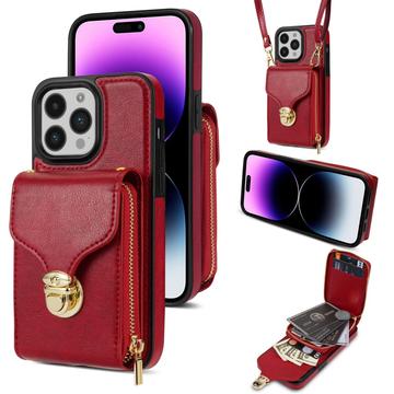 Funda iPhone 16 Pro Todo en Uno con Cartera y Correa - Rojo