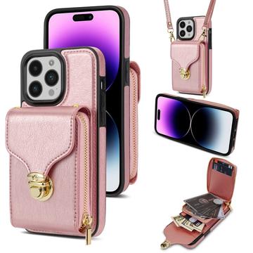 Funda iPhone 16 Pro Todo en Uno con Cartera y Correa - Oro Rosa