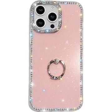 Funda híbrida iPhone 16 Pro CrystalGlow con soporte para anillos - Rosa