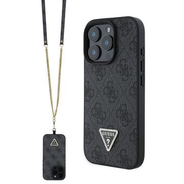 Funda Guess 4G Strass Triangle Metal Logo con correa cruzada para iPhone 16 Pro