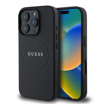 Funda híbrida Guess Grained Classic Logo para iPhone 16 Pro - Compatible con MagSafe - Negro