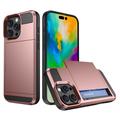 Carcasa Híbrida con Tarjetero Deslizante para iPhone 16 Pro - Rosa Dorado