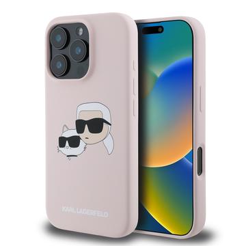 Funda MagSafe de silicona líquida Karl Lagerfeld Double Heads para iPhone 16 Pro - Rosa