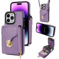Funda iPhone 16 Pro Max Todo en Uno con Cartera y Correa - Morado
