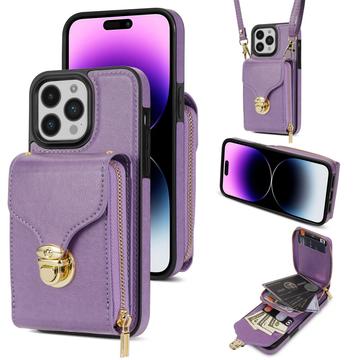 Funda iPhone 16 Pro Max Todo en Uno con Cartera y Correa - Morado