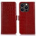 Funda Crocodile con RFID para iPhone 16 Pro Max - Estilo Cartera - Rojo