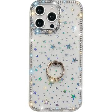 Funda híbrida iPhone 16 Pro Max CrystalGlow con soporte para anillos - Estrellas / Transparente